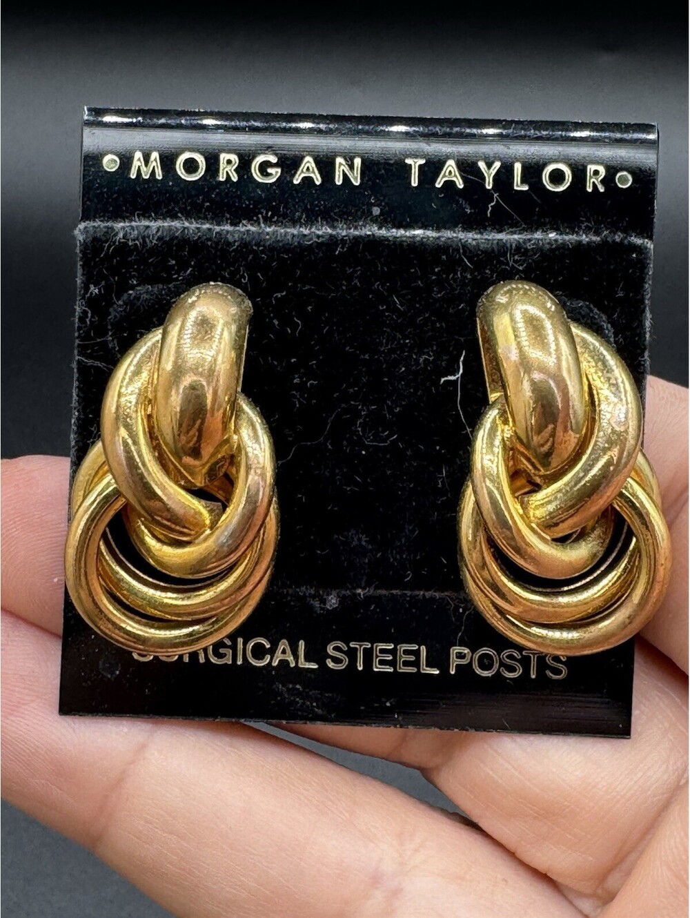 Vintage Morgan Taylor Gold Tone Knot Link Statement Earrings NWT Surgical Steel